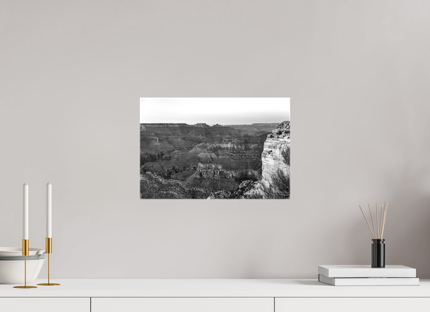 Stone Silence - Black and White Grand Canyon Landscape Print | Textured Canyon View from Hopi Point