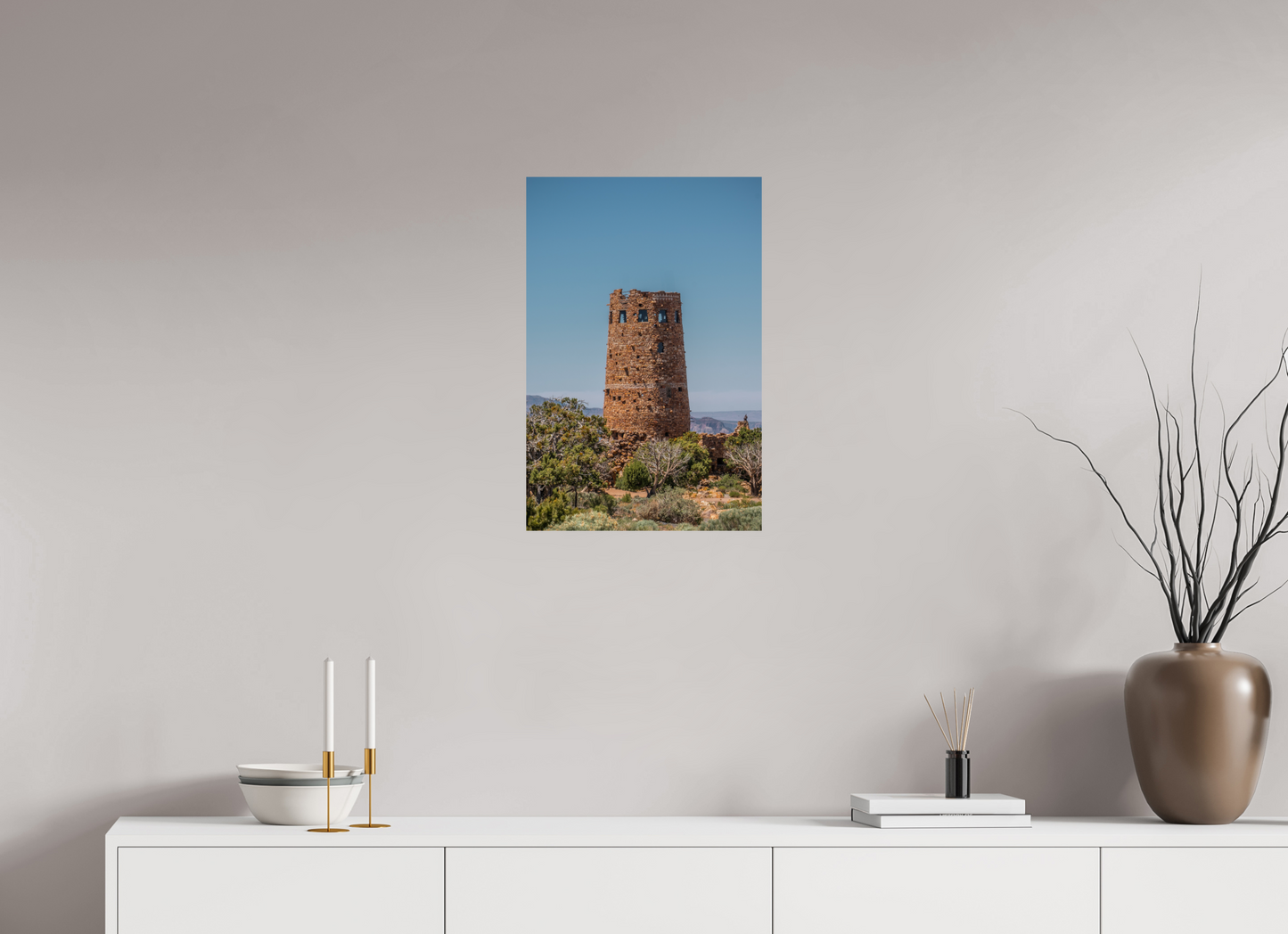 Desert Sentinel - Grand Canyon Vertical Wall Art Print | Desert View Watchtower & Sky