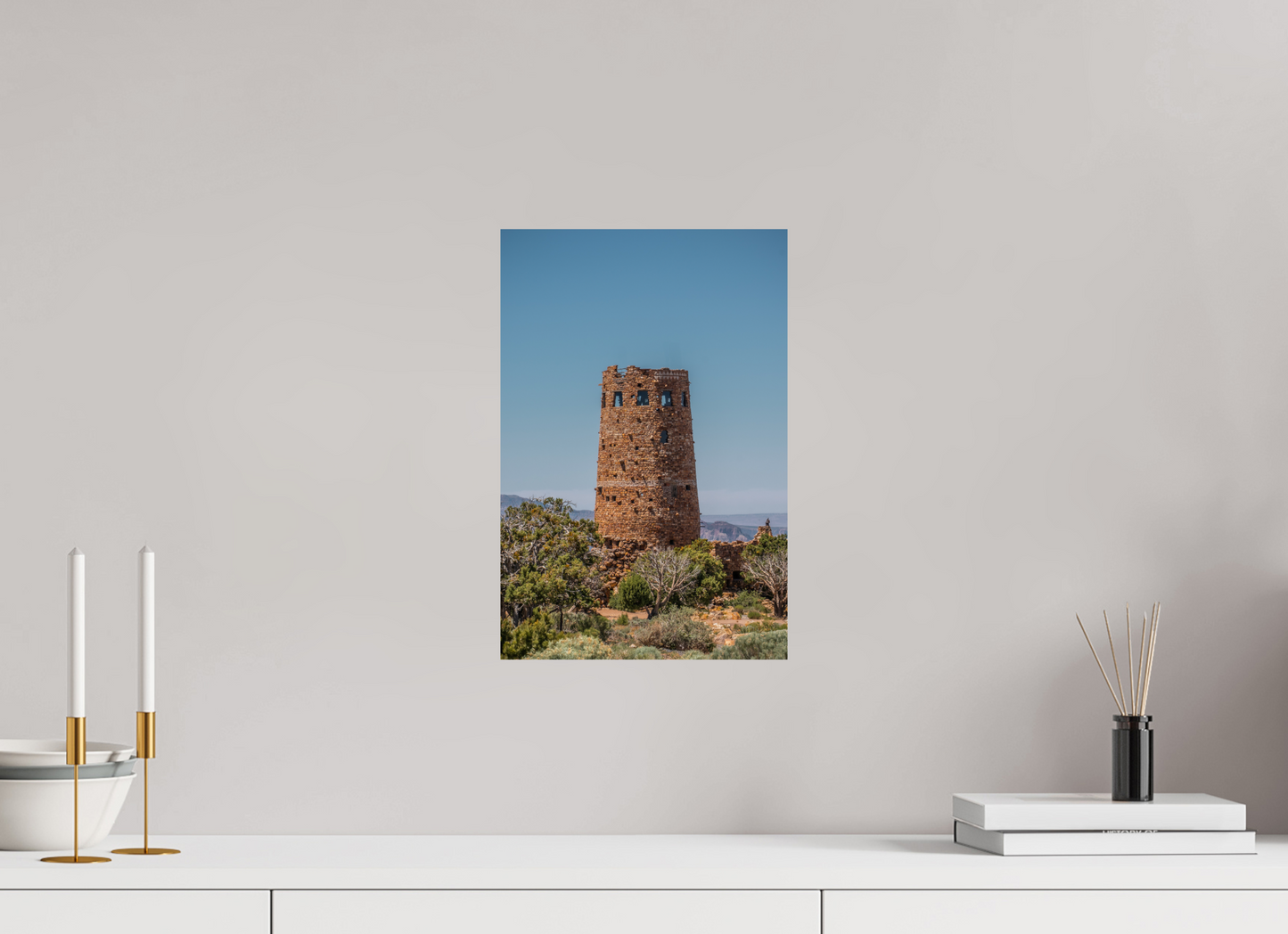 Desert Sentinel - Grand Canyon Vertical Wall Art Print | Desert View Watchtower & Sky
