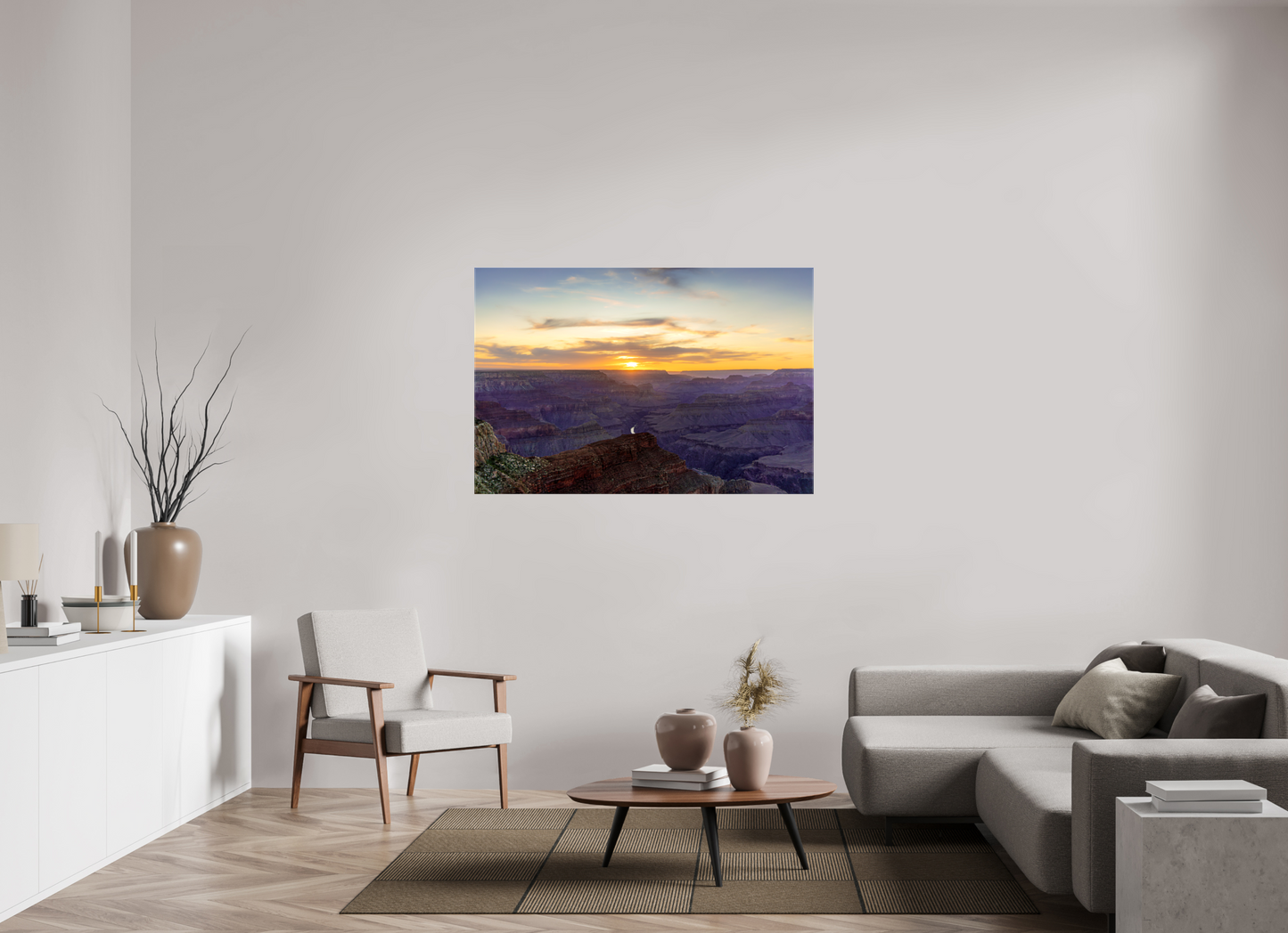 Heavenly West – Grand Canyon Sunset Wall Art Print | Golden Sky & Purple Cliffs from Hopi Point