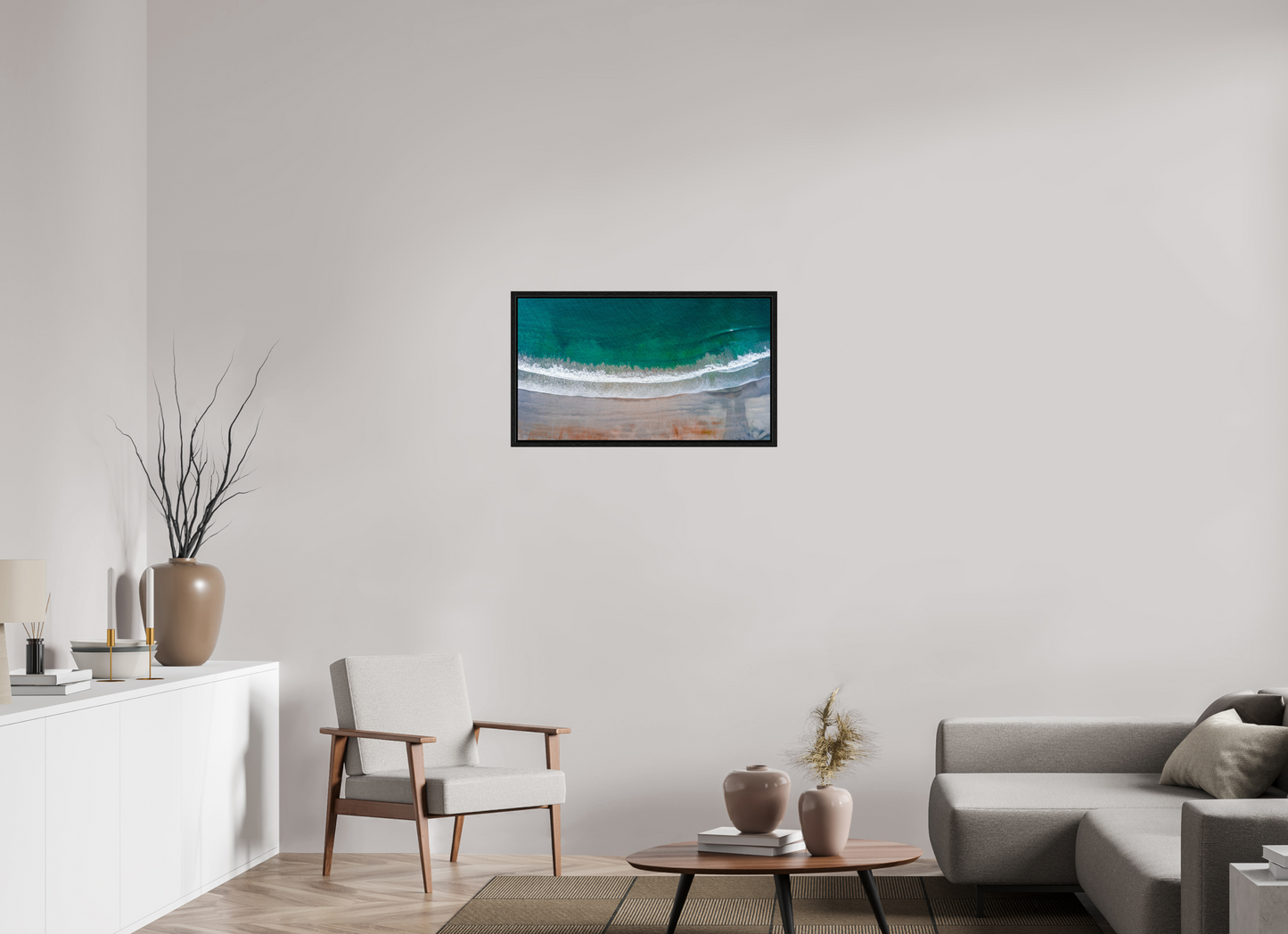 Serenity in Sámara – Aerial Beach Wall Art Print | Golden Sand & Turquoise Sea