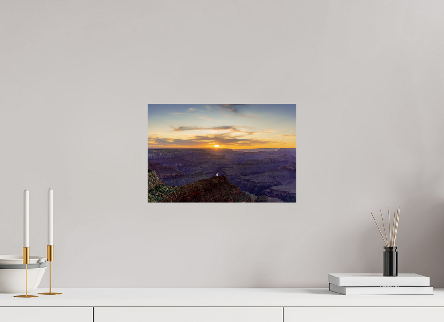 Heavenly West – Grand Canyon Sunset Wall Art Print | Golden Sky & Purple Cliffs from Hopi Point