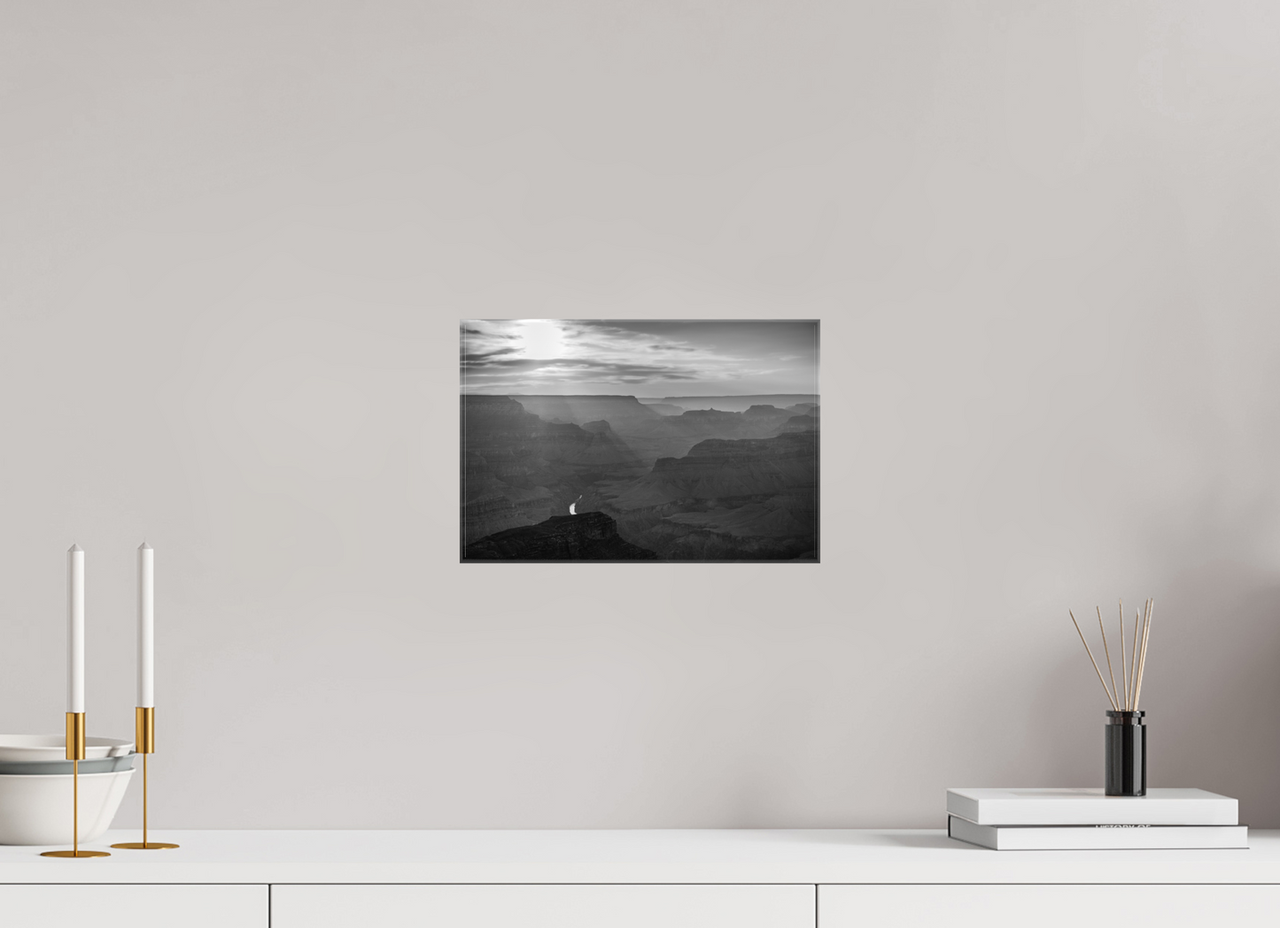 Lightfall - Black and White Grand Canyon Landscape Print | Sunbeams, Canyon Layers & Colorado River