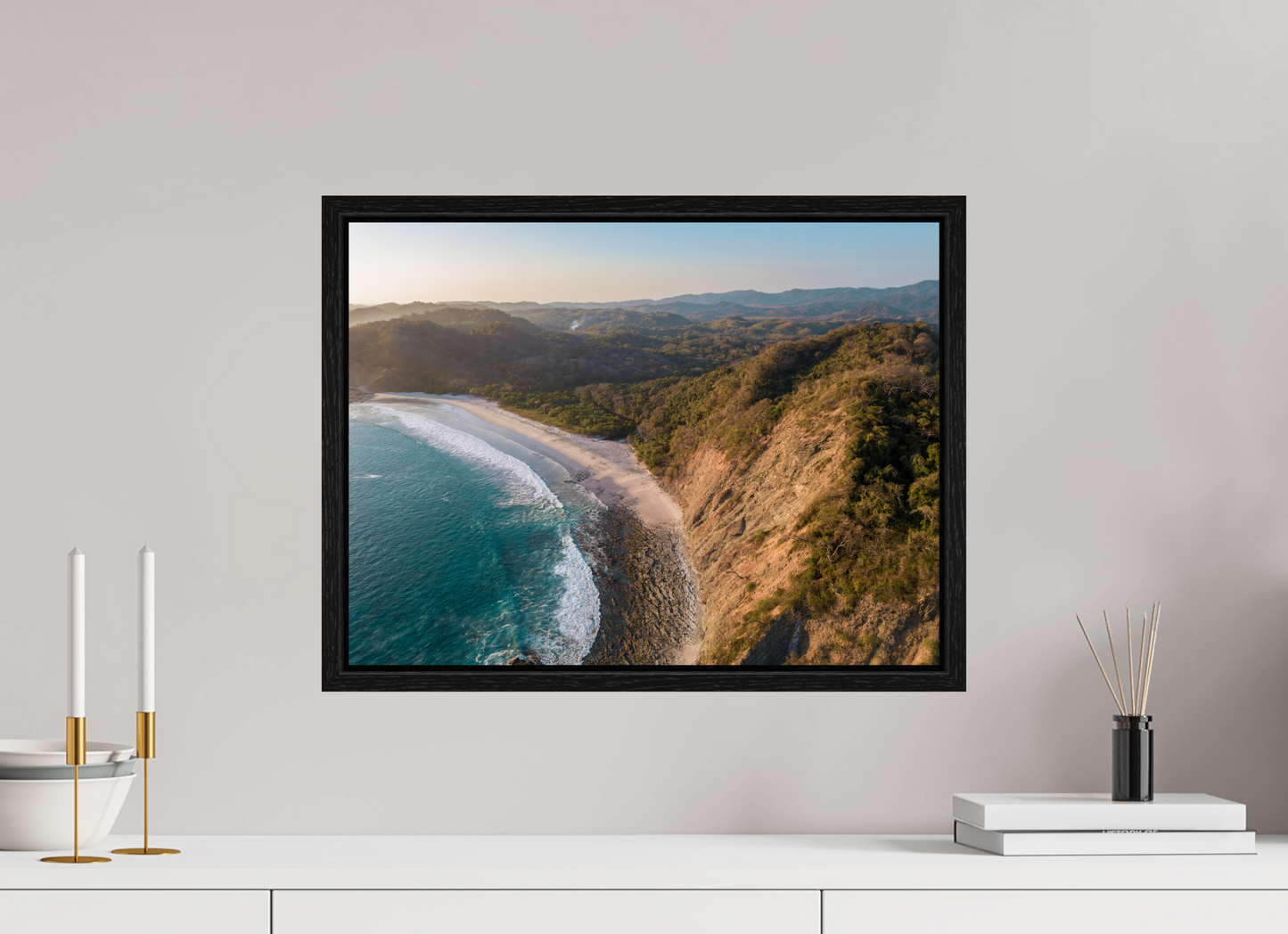 Pale Gold Barrigona Aerial Sunset Print | White Sand Beach & Blue Sea on the Nicoya Peninsula