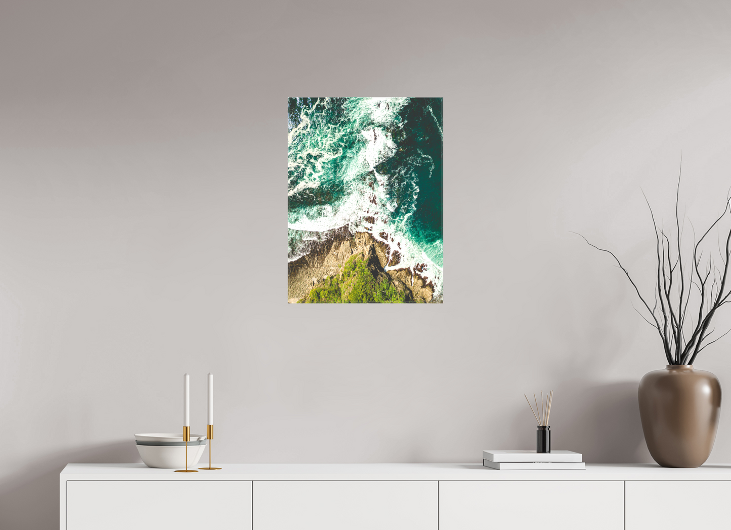 Ocean’s Edge Barrigona Aerial Coastal Wall Art Print | Blue Green Sea & Cliffs