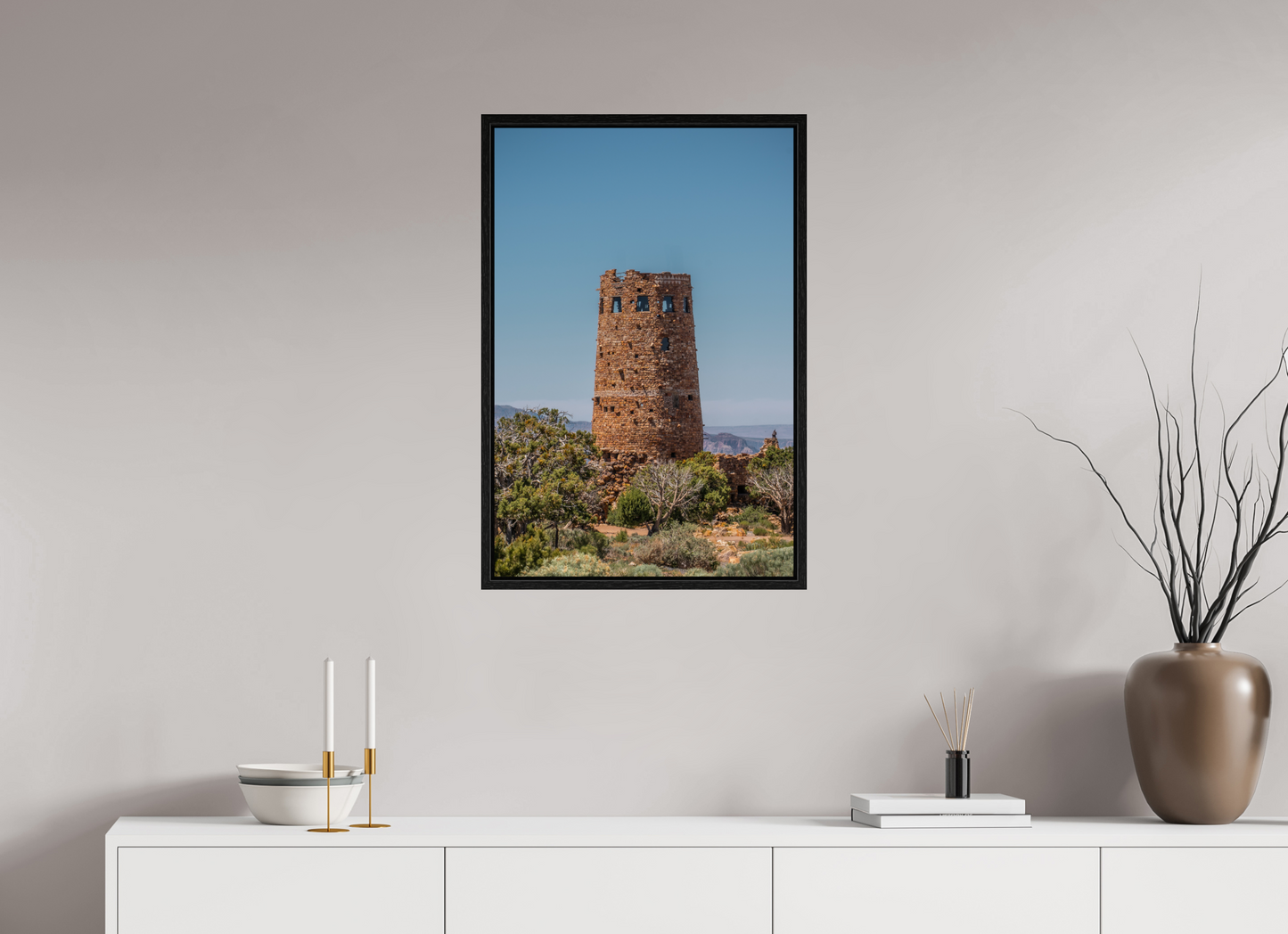 Desert Sentinel - Grand Canyon Vertical Wall Art Print | Desert View Watchtower & Sky