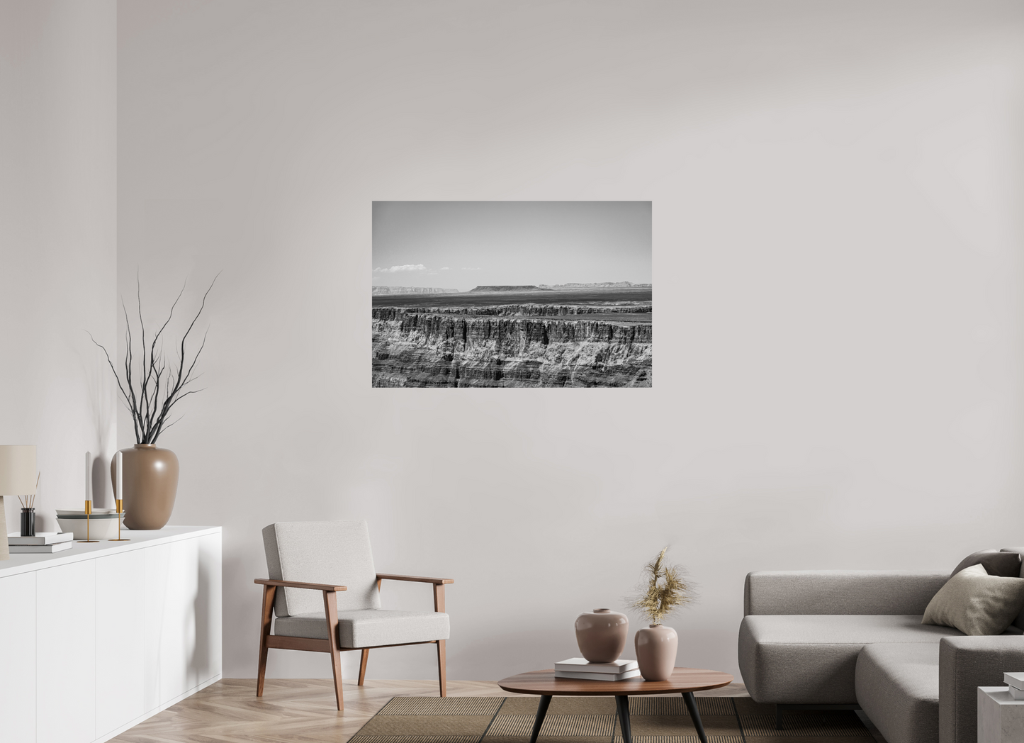 Silver Divide - Black and White Grand Canyon Print | Textured Rim & Mesa Horizon