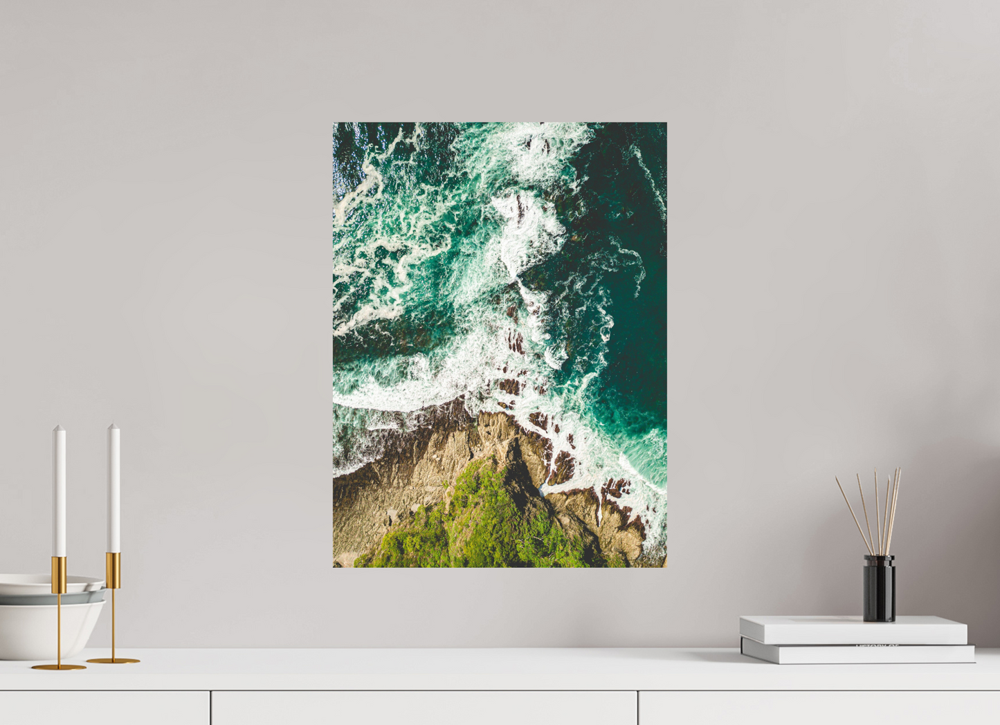 Ocean’s Edge Barrigona Aerial Coastal Wall Art Print | Blue Green Sea & Cliffs