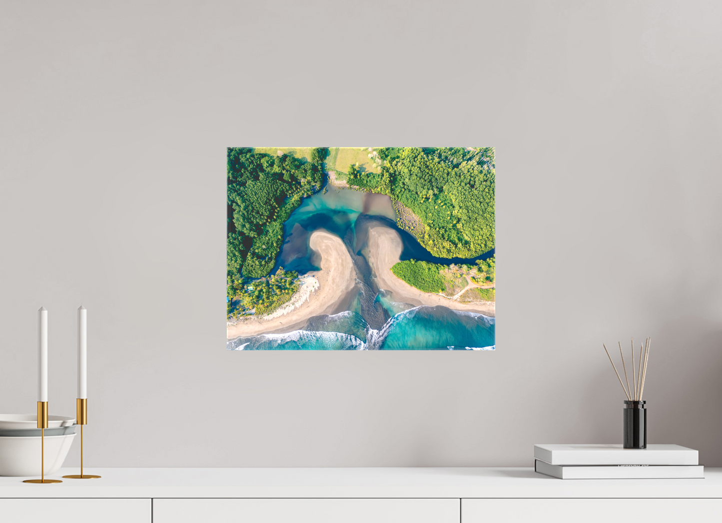 Convergence - Costa de Oro Aerial Estuary Wall Art Print | Turquoise Ocean & Jungle River