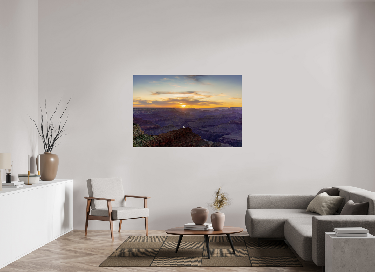 Heavenly West – Grand Canyon Sunset Wall Art Print | Golden Sky & Purple Cliffs from Hopi Point