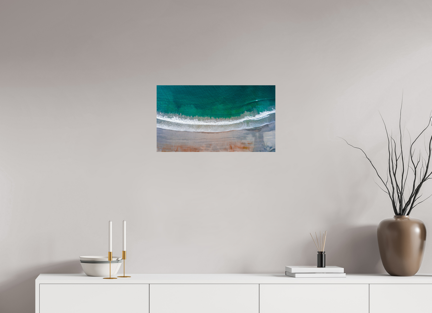 Serenity in Sámara – Aerial Beach Wall Art Print | Golden Sand & Turquoise Sea