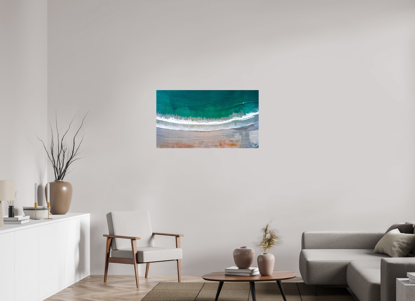 Serenity in Sámara – Aerial Beach Wall Art Print | Golden Sand & Turquoise Sea