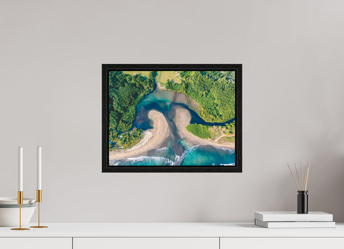 Convergence - Costa de Oro Aerial Estuary Wall Art Print | Turquoise Ocean & Jungle River