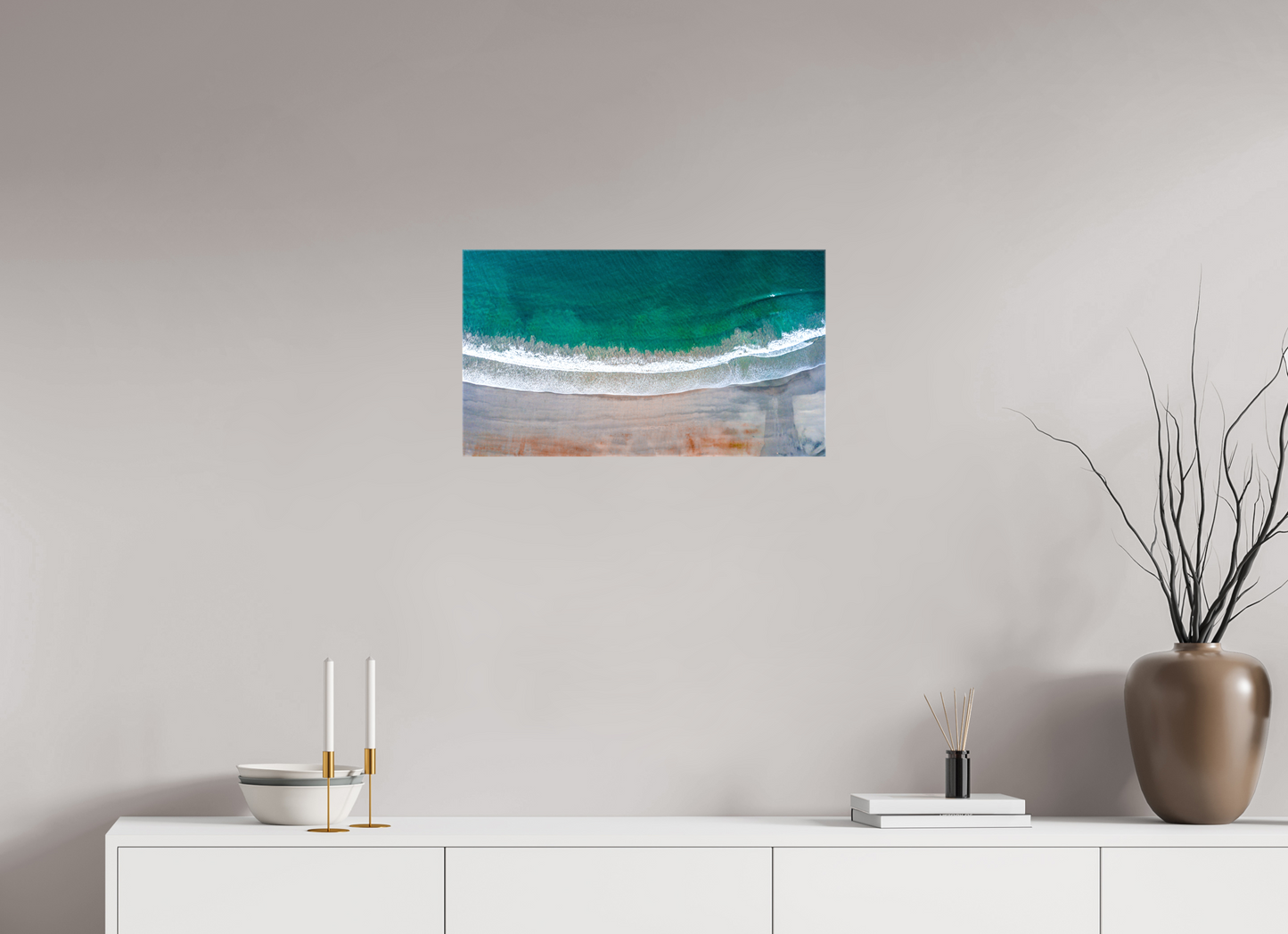 Serenity in Sámara – Aerial Beach Wall Art Print | Golden Sand & Turquoise Sea
