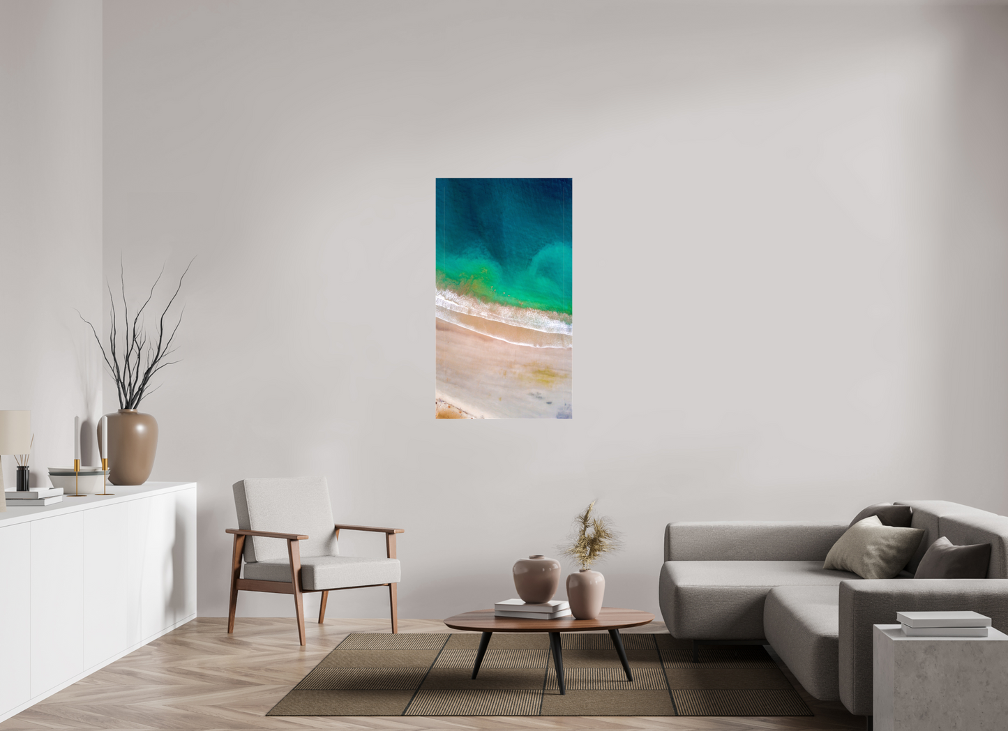Calm Before the Tide in Sámara Vertical Ocean Wall Art Print | Turquoise to Deep Blue Gradient