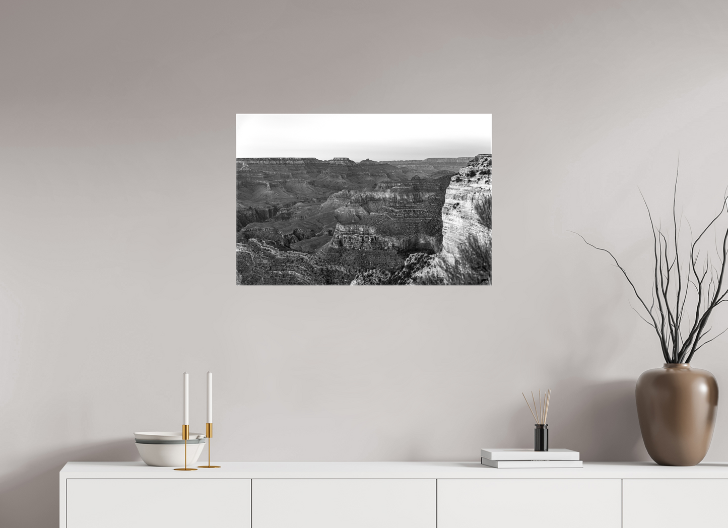 Stone Silence - Black and White Grand Canyon Landscape Print | Textured Canyon View from Hopi Point