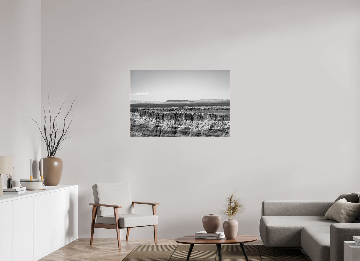 Silver Divide - Black and White Grand Canyon Print | Textured Rim & Mesa Horizon