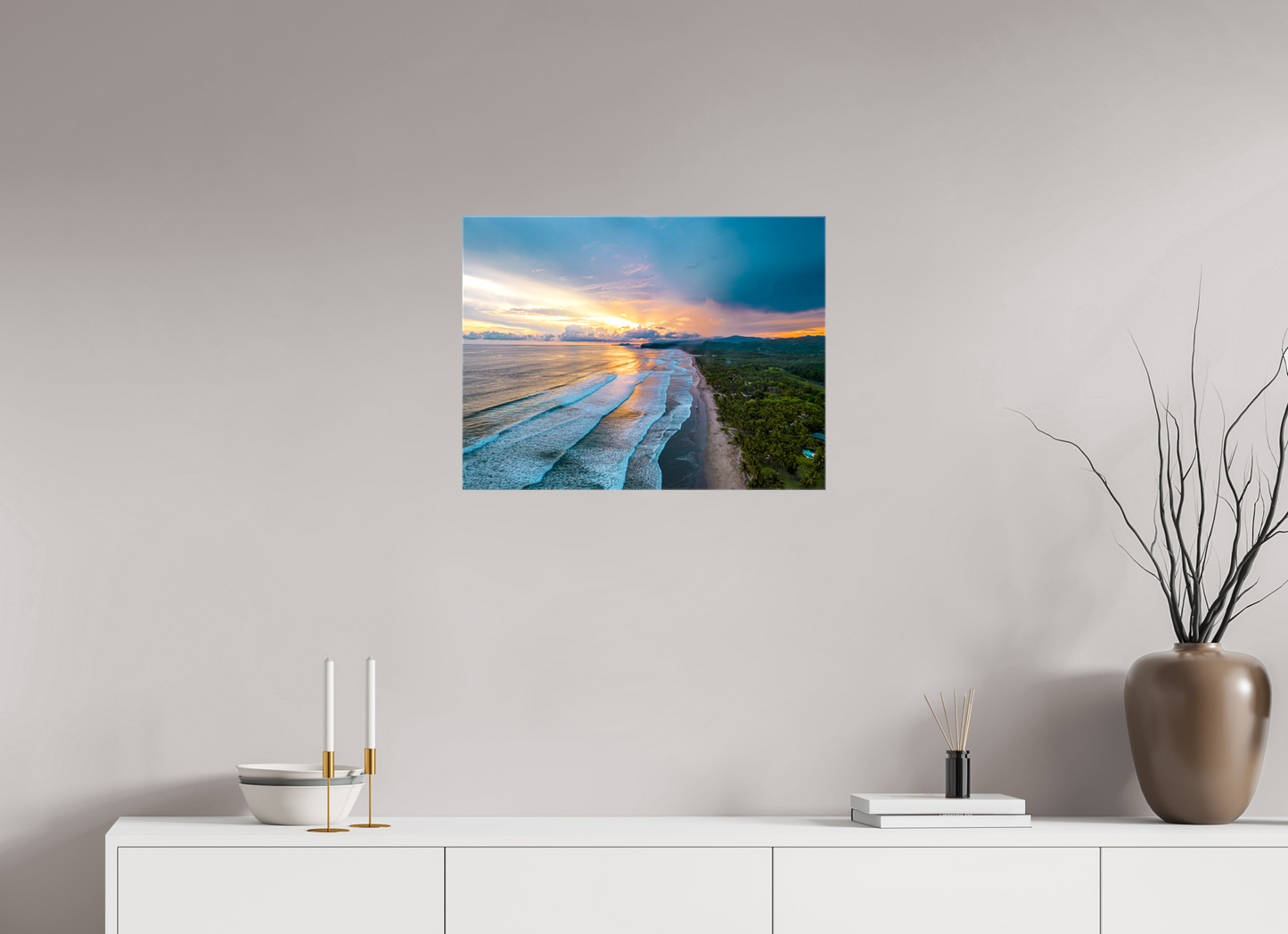 Golden Mirage - Costa de Oro Sunset Aerial Wall Art Print | Jungle Meets Ocean