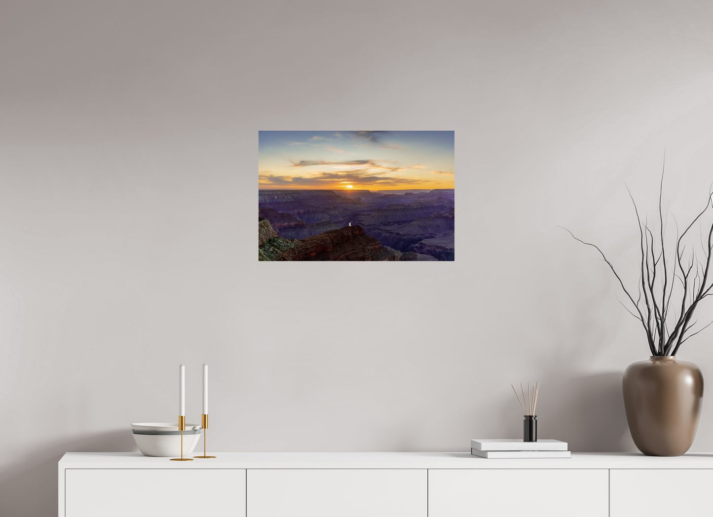 Heavenly West – Grand Canyon Sunset Wall Art Print | Golden Sky & Purple Cliffs from Hopi Point