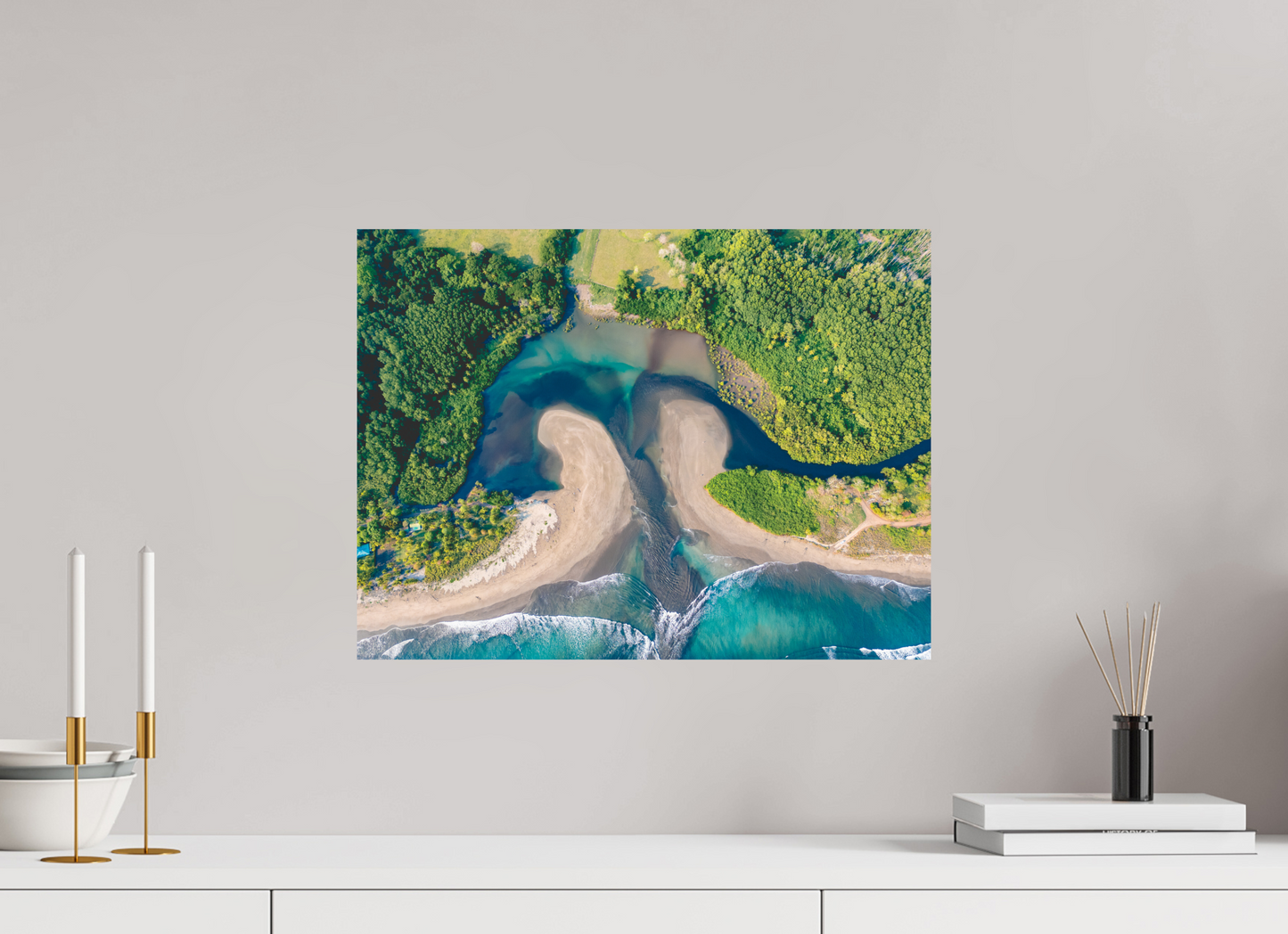 Convergence - Costa de Oro Aerial Estuary Wall Art Print | Turquoise Ocean & Jungle River