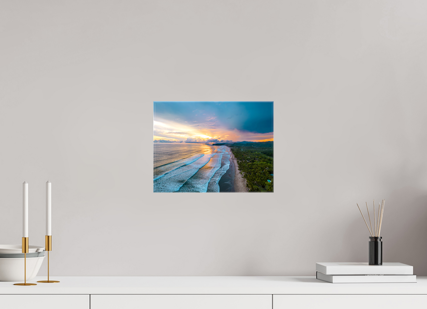Golden Mirage - Costa de Oro Sunset Aerial Wall Art Print | Jungle Meets Ocean