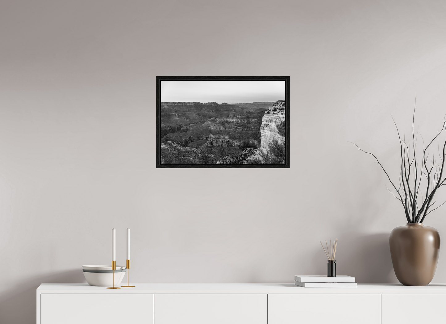 Stone Silence - Black and White Grand Canyon Landscape Print | Textured Canyon View from Hopi Point
