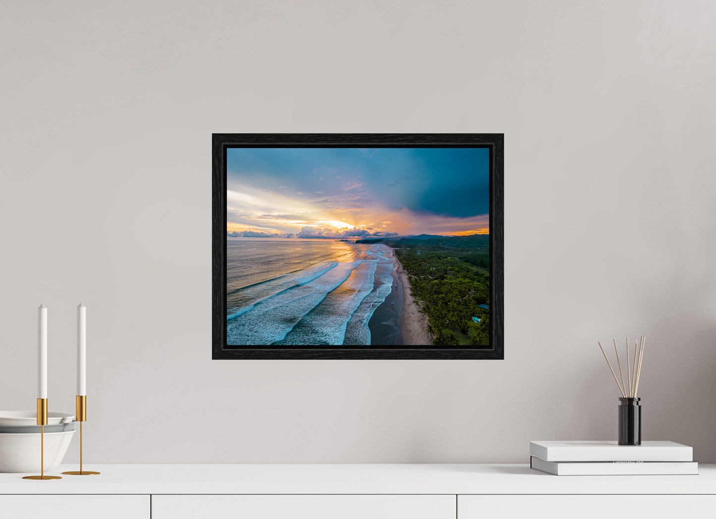 Golden Mirage - Costa de Oro Sunset Aerial Wall Art Print | Jungle Meets Ocean