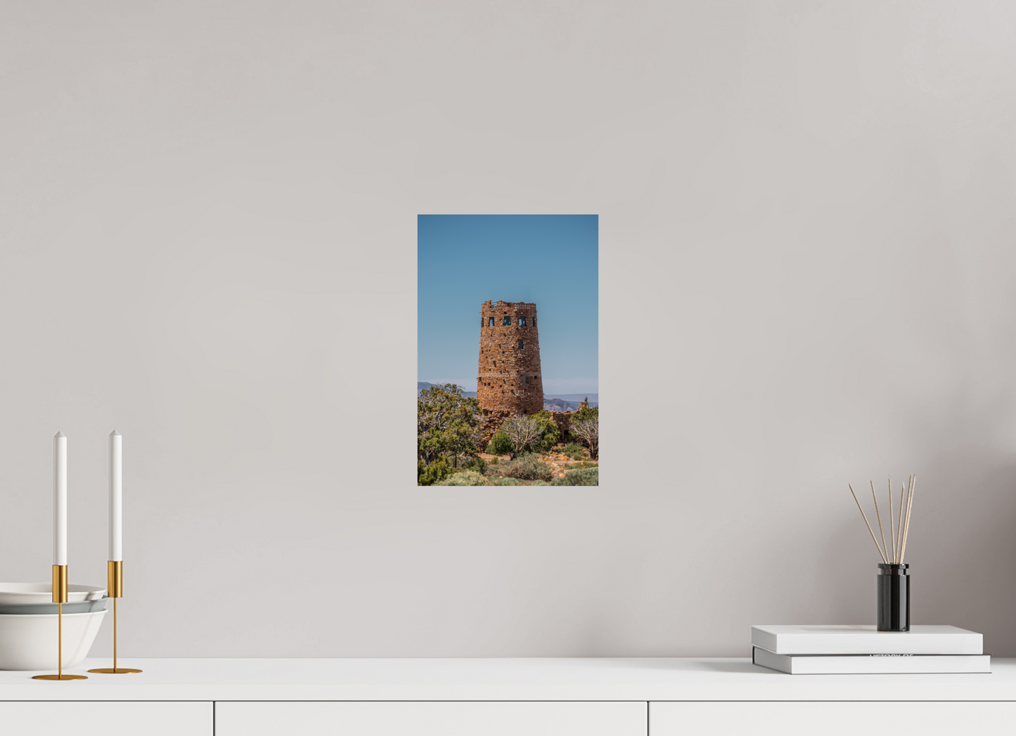 Desert Sentinel - Grand Canyon Vertical Wall Art Print | Desert View Watchtower & Sky