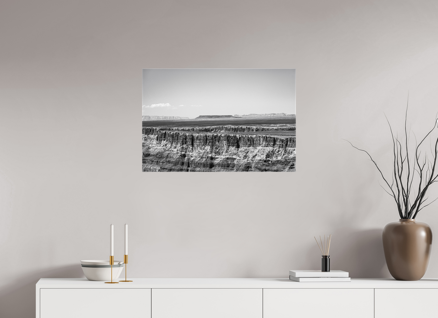 Silver Divide - Black and White Grand Canyon Print | Textured Rim & Mesa Horizon