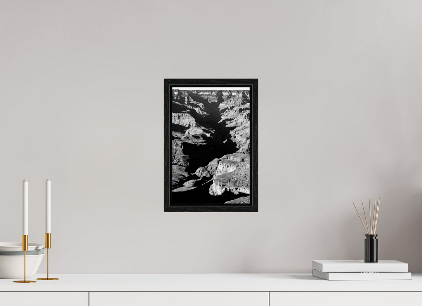 Vein of Shadow – Black and White Grand Canyon Vertical Print | High Contrast Canyon Light