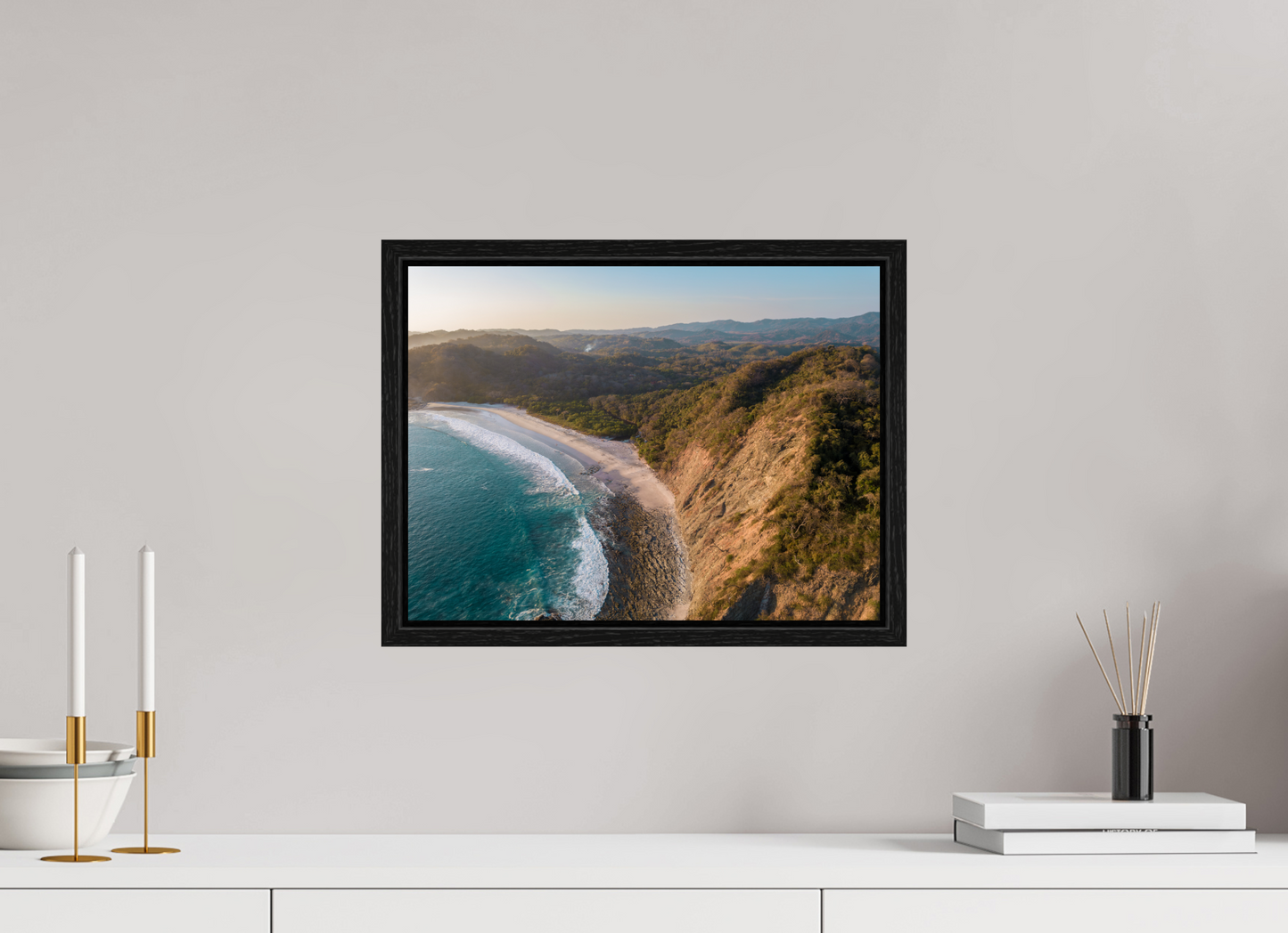 Pale Gold Barrigona Aerial Sunset Print | White Sand Beach & Blue Sea on the Nicoya Peninsula