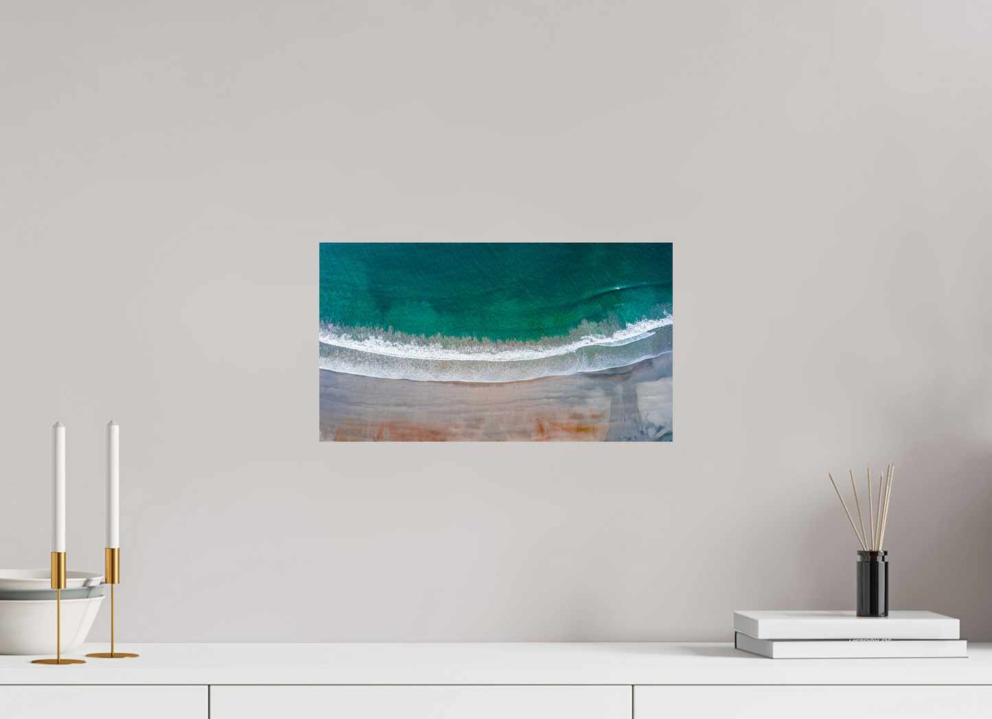 Serenity in Sámara – Aerial Beach Wall Art Print | Golden Sand & Turquoise Sea