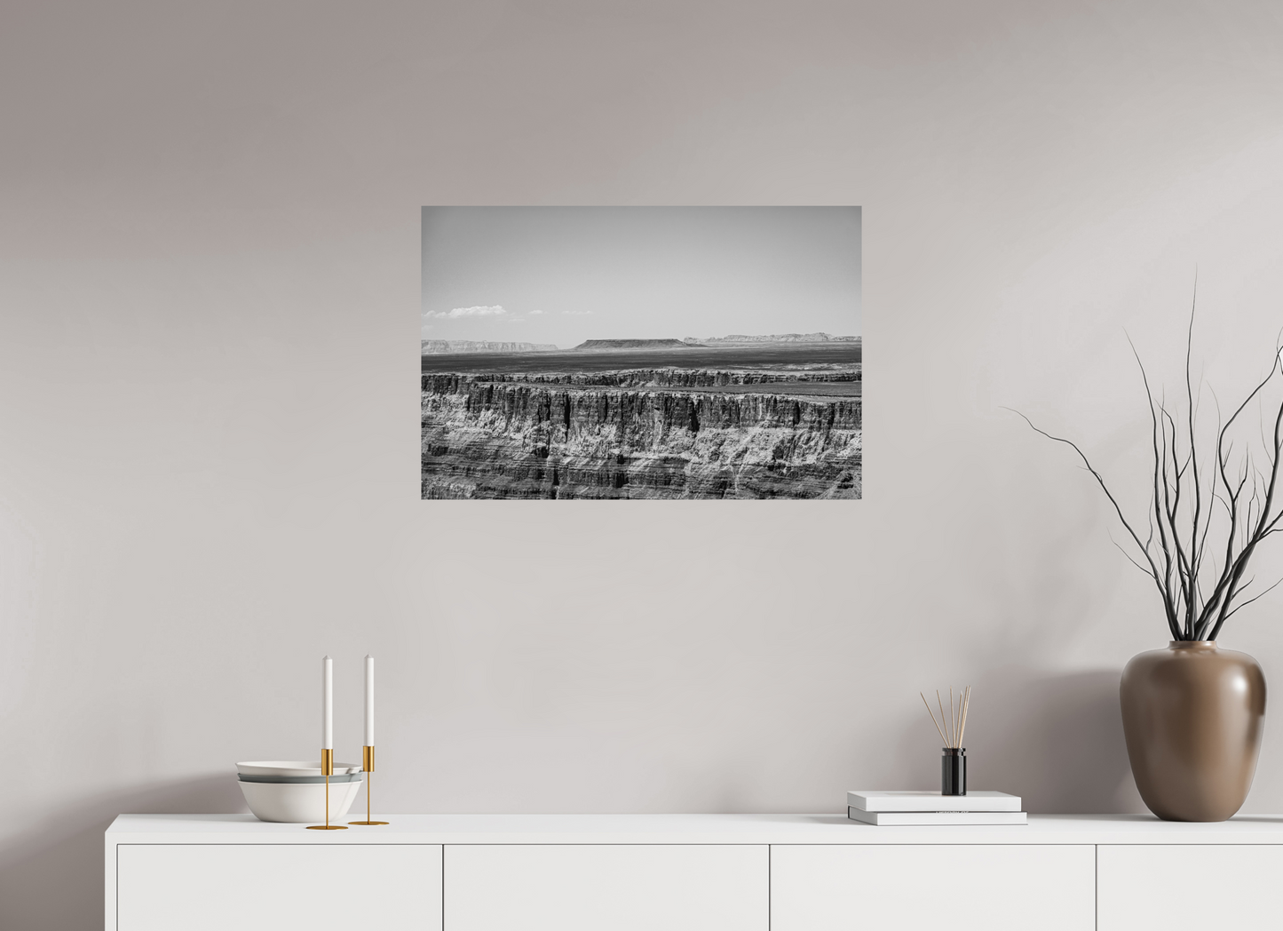 Silver Divide - Black and White Grand Canyon Print | Textured Rim & Mesa Horizon