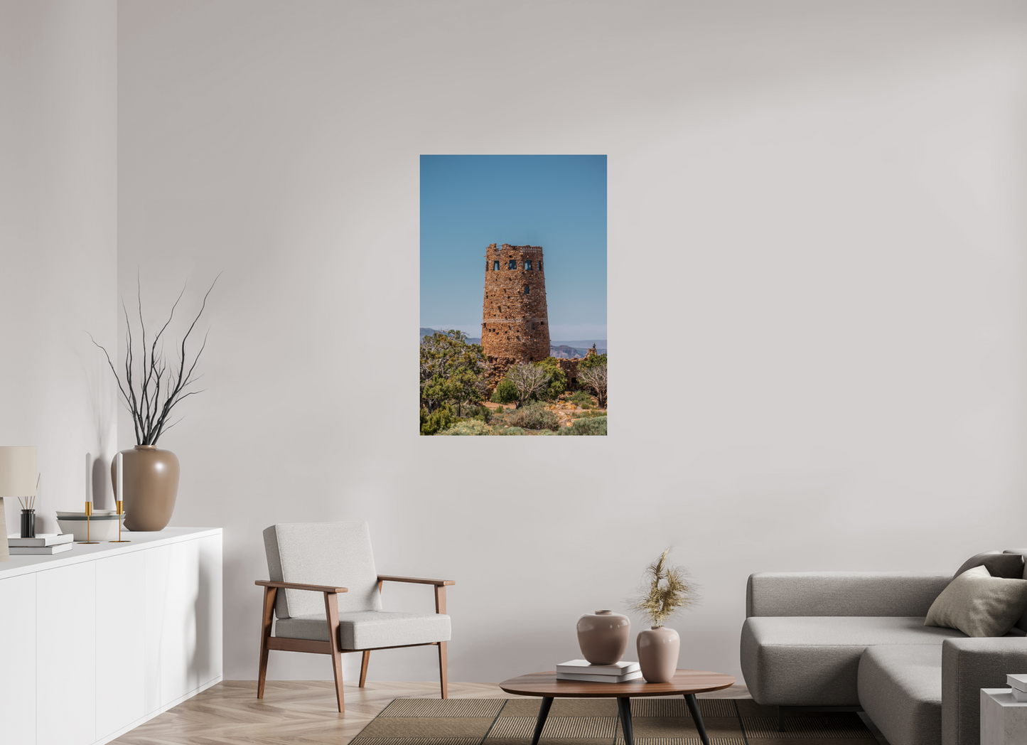 Desert Sentinel - Grand Canyon Vertical Wall Art Print | Desert View Watchtower & Sky