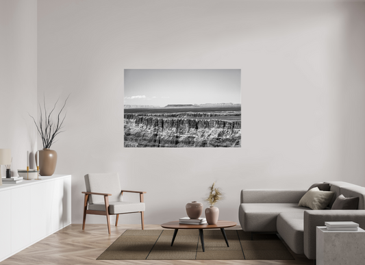 Silver Divide - Black and White Grand Canyon Print | Textured Rim & Mesa Horizon