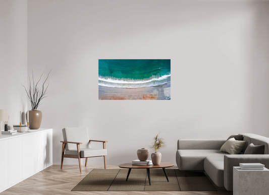 Serenity in Sámara – Aerial Beach Wall Art Print | Golden Sand & Turquoise Sea