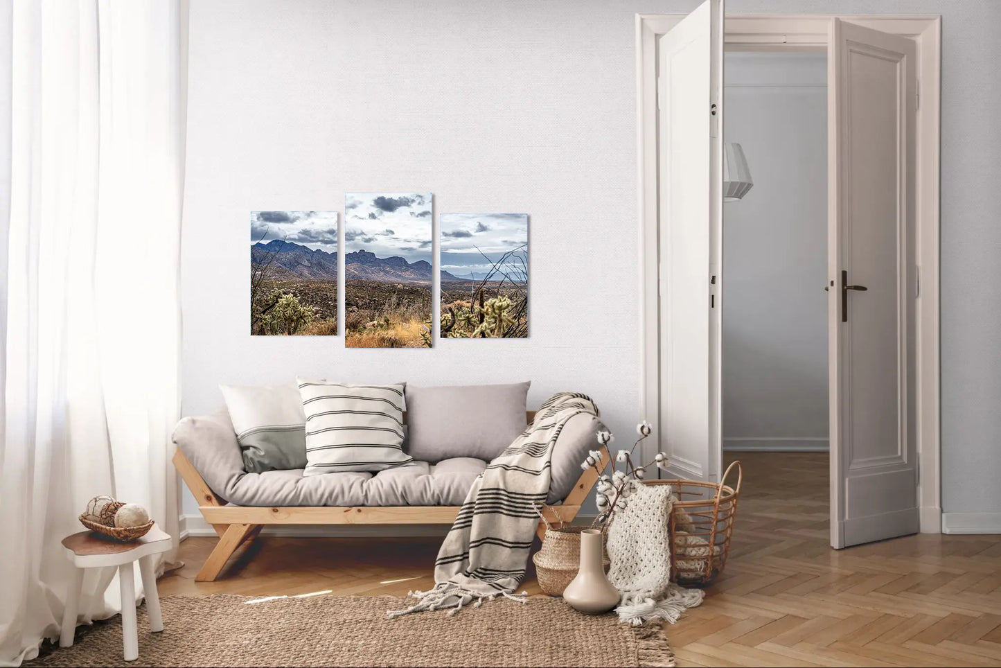 Shadowed Range – Sonoran Desert Landscape Print | Santa Catalina Mountains & Cholla Cactus
