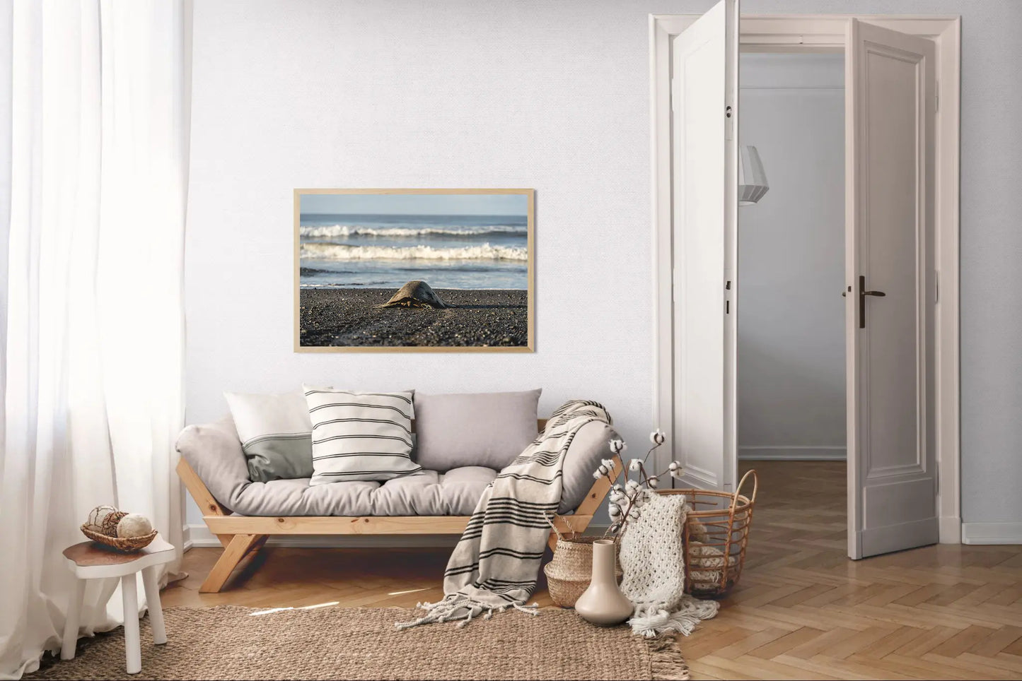 Into the Blue – Olive Ridley Turtle on the Black Sand | Costa Rica Photo Print