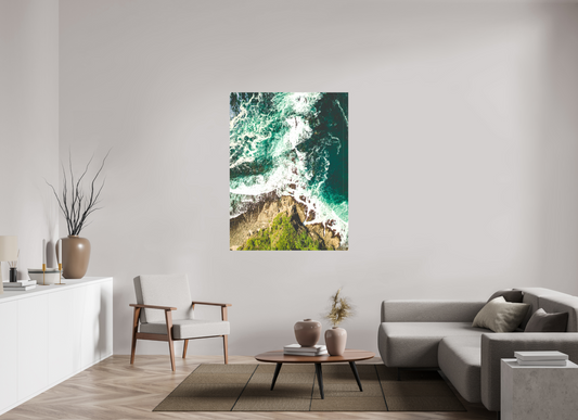 Ocean’s Edge Barrigona Aerial Coastal Wall Art Print | Blue Green Sea & Cliffs