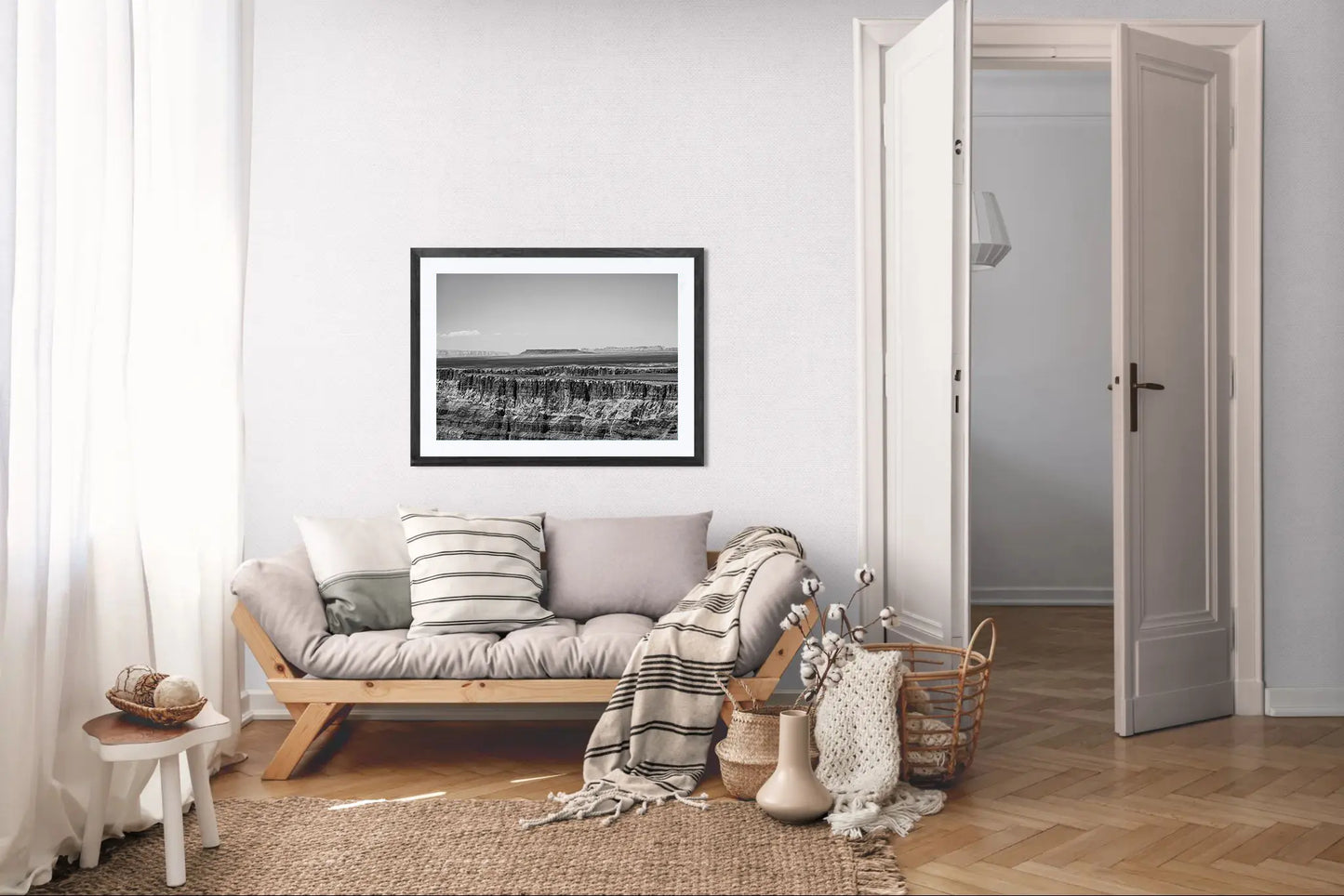 Silver Divide - Black and White Grand Canyon Print | Textured Rim & Mesa Horizon