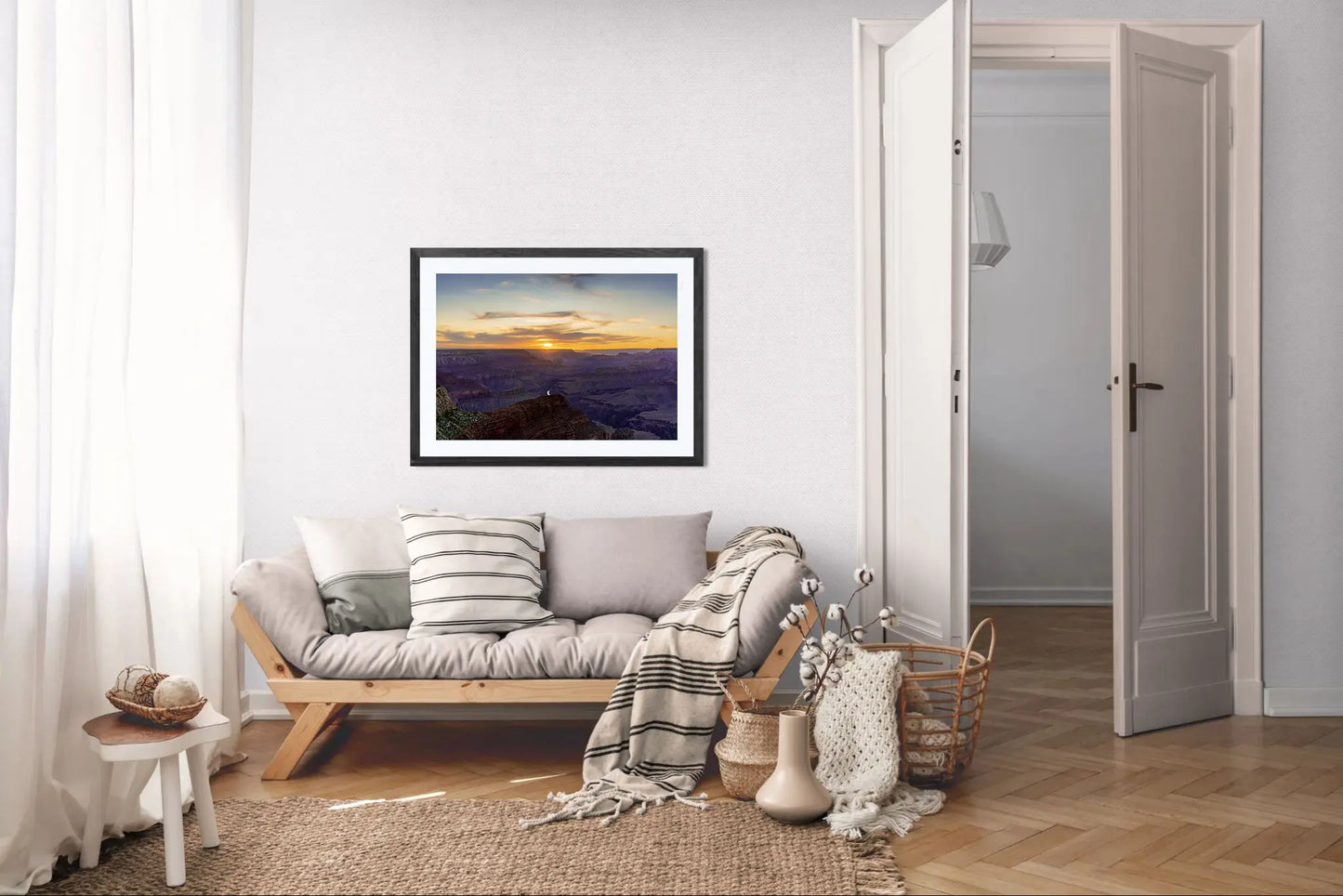 Heavenly West – Grand Canyon Sunset Wall Art Print | Golden Sky & Purple Cliffs from Hopi Point