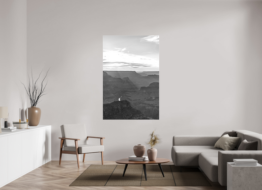 Riverlight - Black and White Grand Canyon Vertical Print | Sunbeams, Canyon Detail & Reflective River