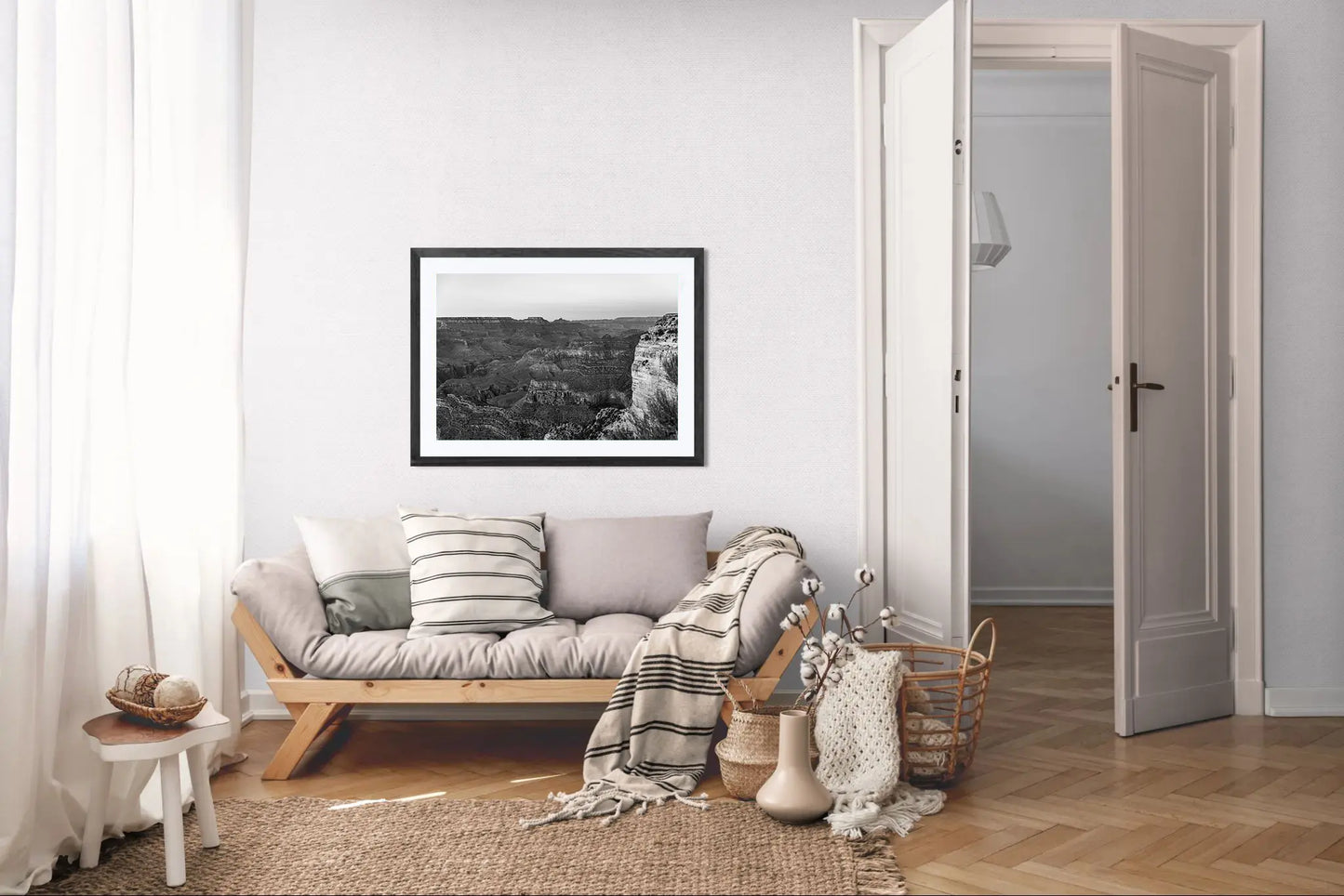 Stone Silence - Black and White Grand Canyon Landscape Print | Textured Canyon View from Hopi Point