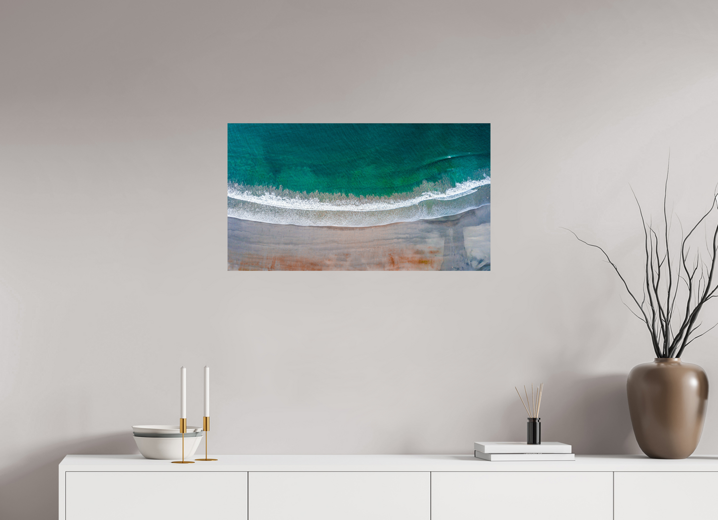 Serenity in Sámara – Aerial Beach Wall Art Print | Golden Sand & Turquoise Sea