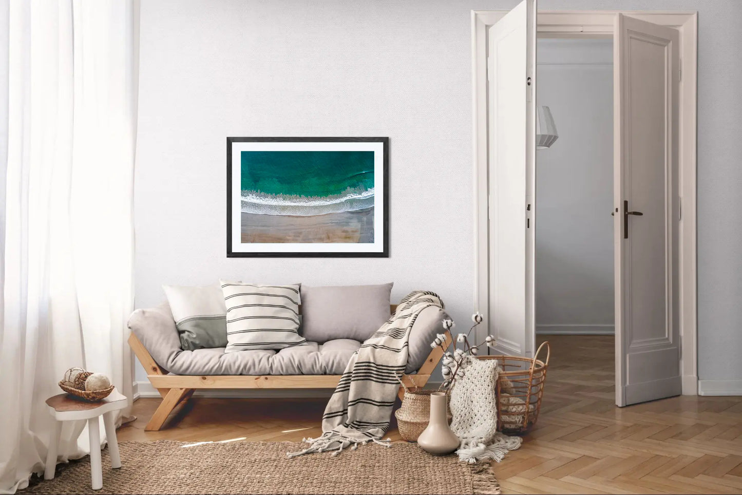 Serenity in Sámara – Aerial Beach Wall Art Print | Golden Sand & Turquoise Sea