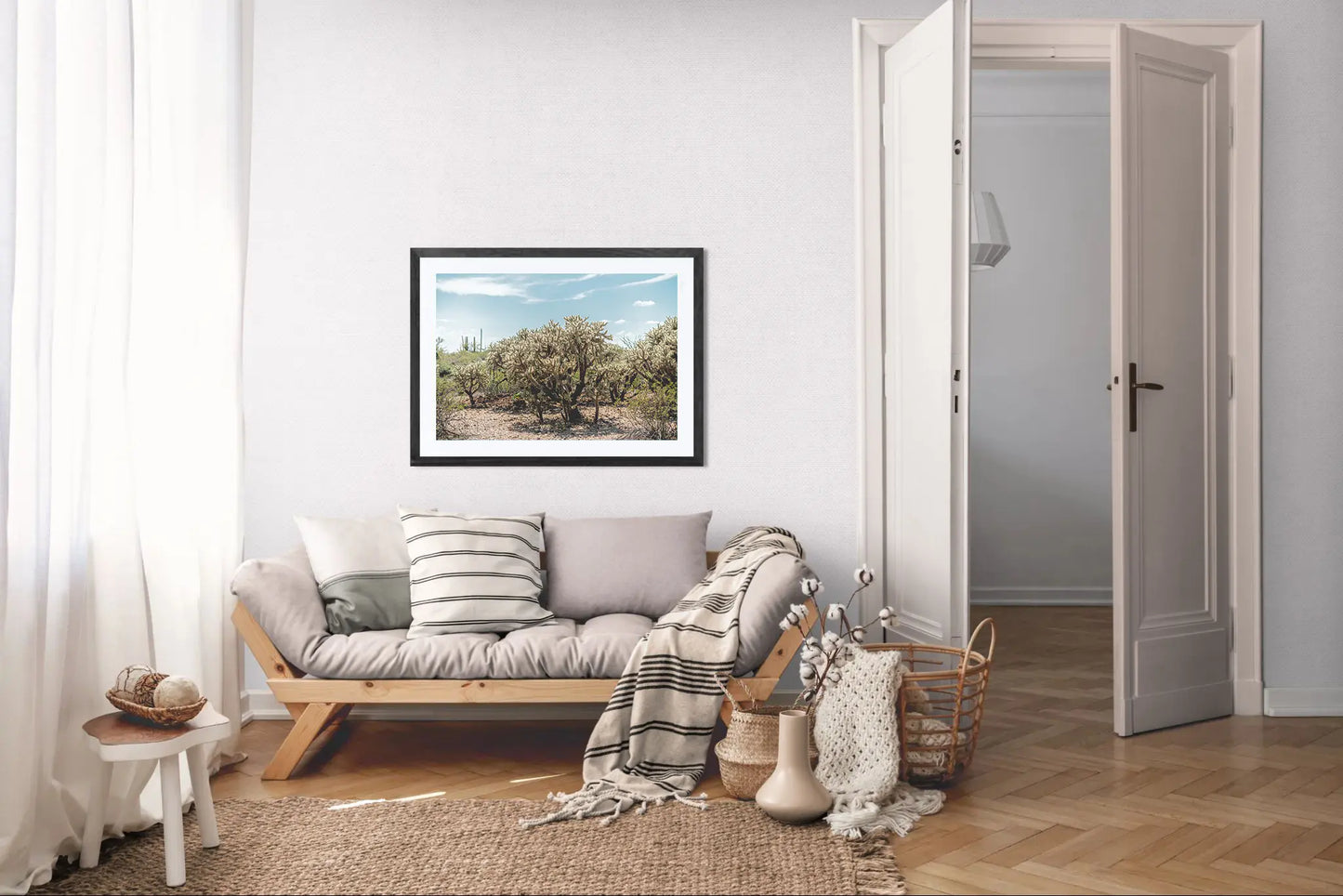 Crowned by Light - Tucson Mountain Park Desert Print | Cholla Grove & Pale Desert Sky