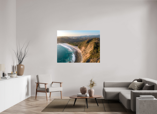 Pale Gold Barrigona Aerial Sunset Print | White Sand Beach & Blue Sea on the Nicoya Peninsula
