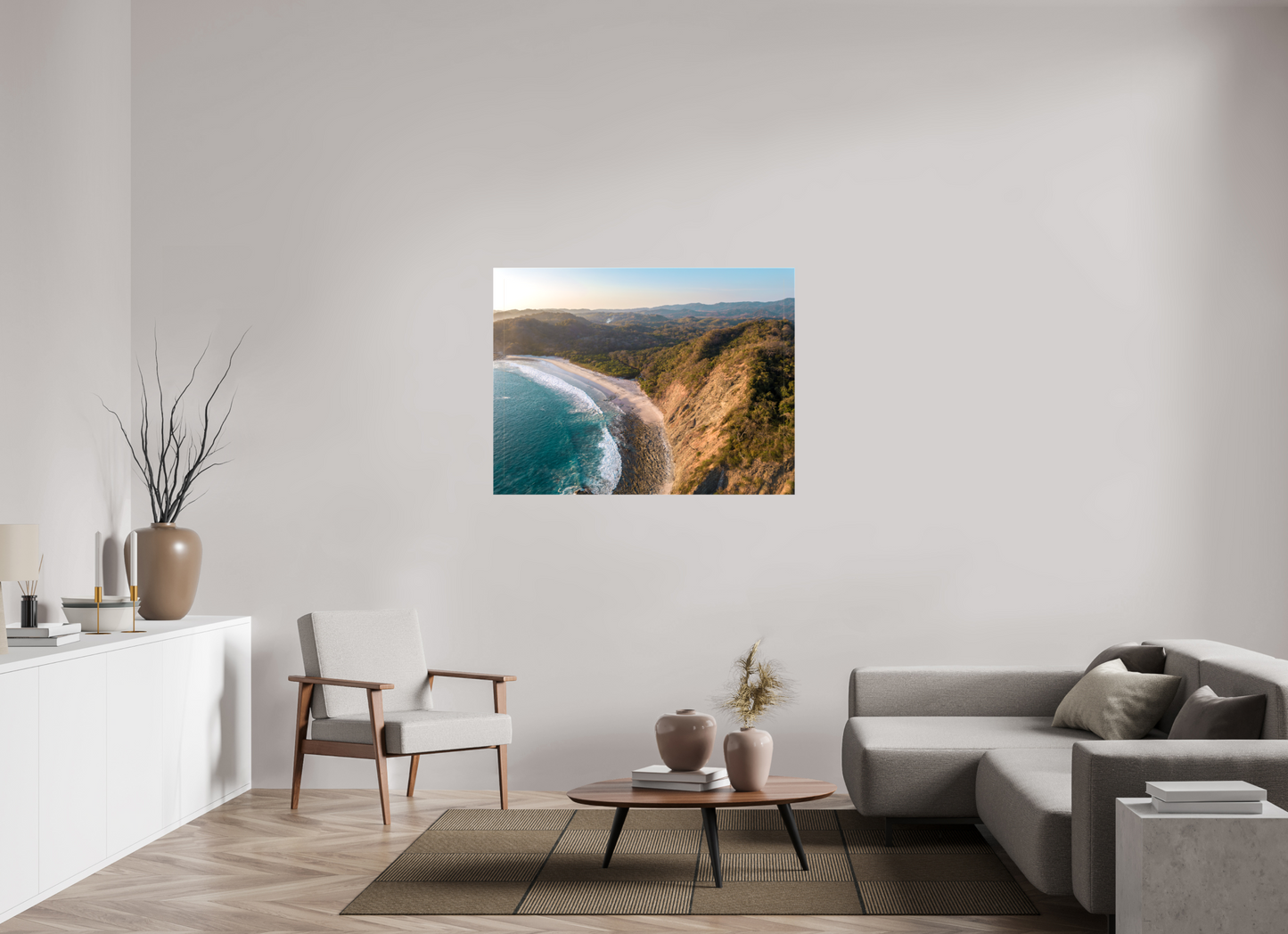 Pale Gold Barrigona Aerial Sunset Print | White Sand Beach & Blue Sea on the Nicoya Peninsula