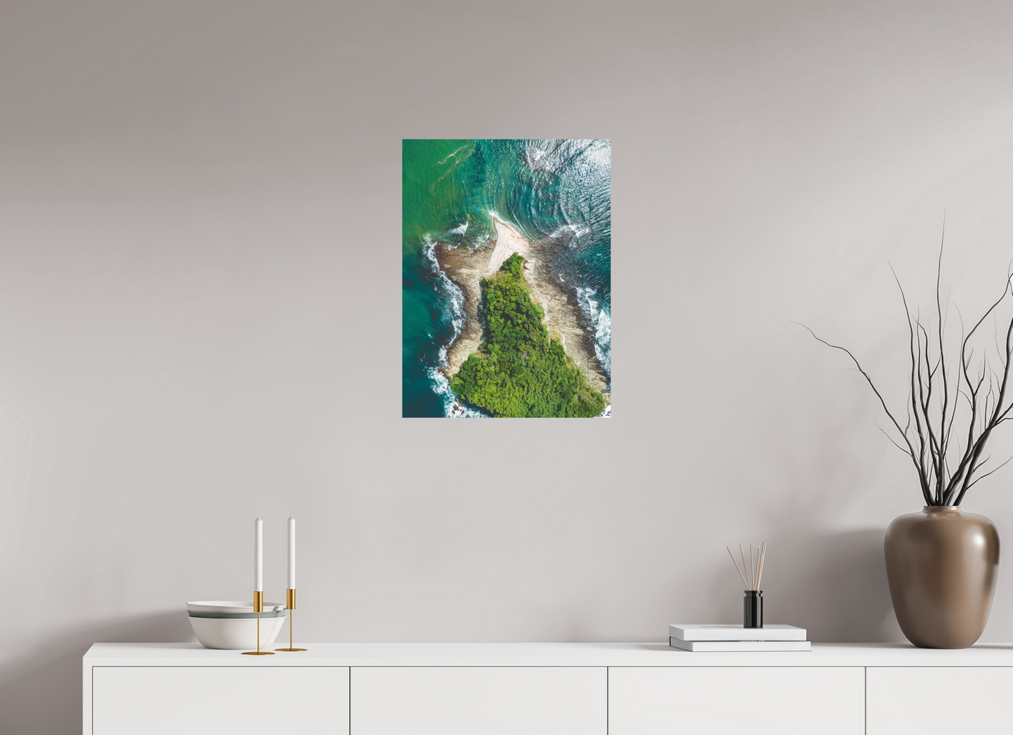 Isla Chora in Bloom - Aerial Island Wall Art Print | Samara Bay Blue Waters