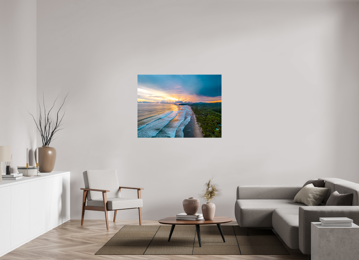 Golden Mirage - Costa de Oro Sunset Aerial Wall Art Print | Jungle Meets Ocean